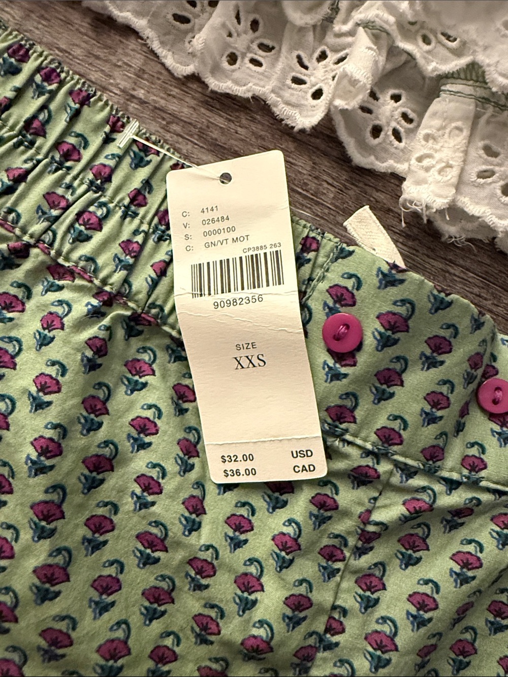 Anthropologie Green Floral Lace-Trim Pajama Set - Picture 4 of 5